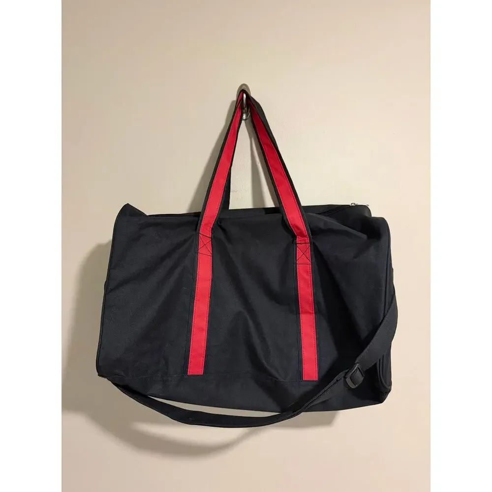 True Religion Duffle Bag Black Red Zip Top Travel Weekender Bag Lightweight